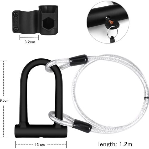 DINOKA Antivol de vélo U-Lock avec câble acier – Sécurité renforcée